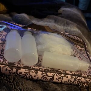 Travel Toiletry Set with Clear Pouch and Refillable Bottles - Pink/Black